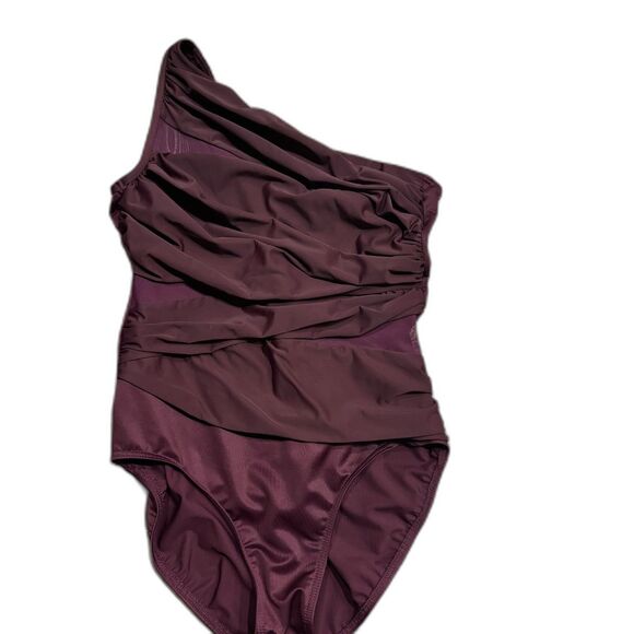 Miraclesuit Jena One Shoulder One Piece Swimsuit Tummy Control Burgundy Women 12 - Picture 2 of 8